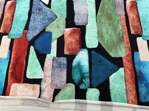 Bomuldsjersey - akvarel look i grafisk mønster, blågrønne nuancer